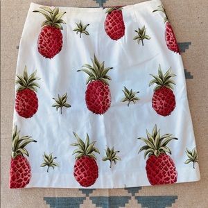 Talbots Pink Pineapple Print Faux Wrap A-line Skirt Novelty White Women’s 10